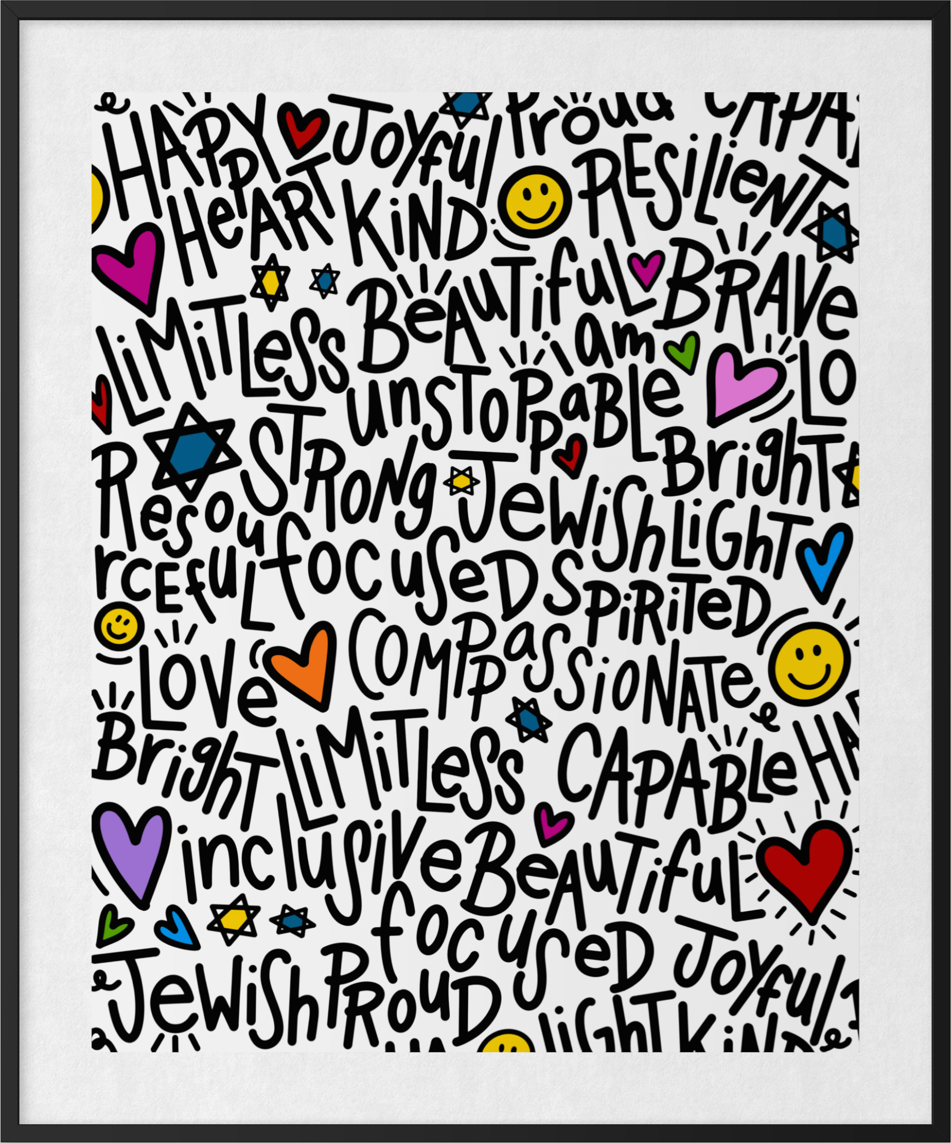 "Jewish Soul"  (Black on White) Playful Word Art 11x14 Print