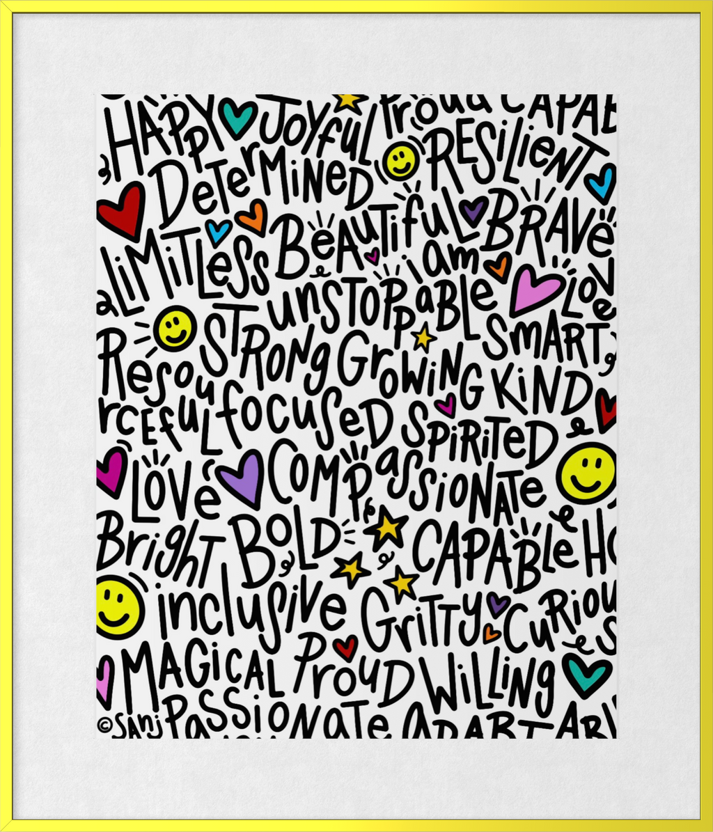 "I Am"  (Black on White) Playful Word Art 11x14 Print
