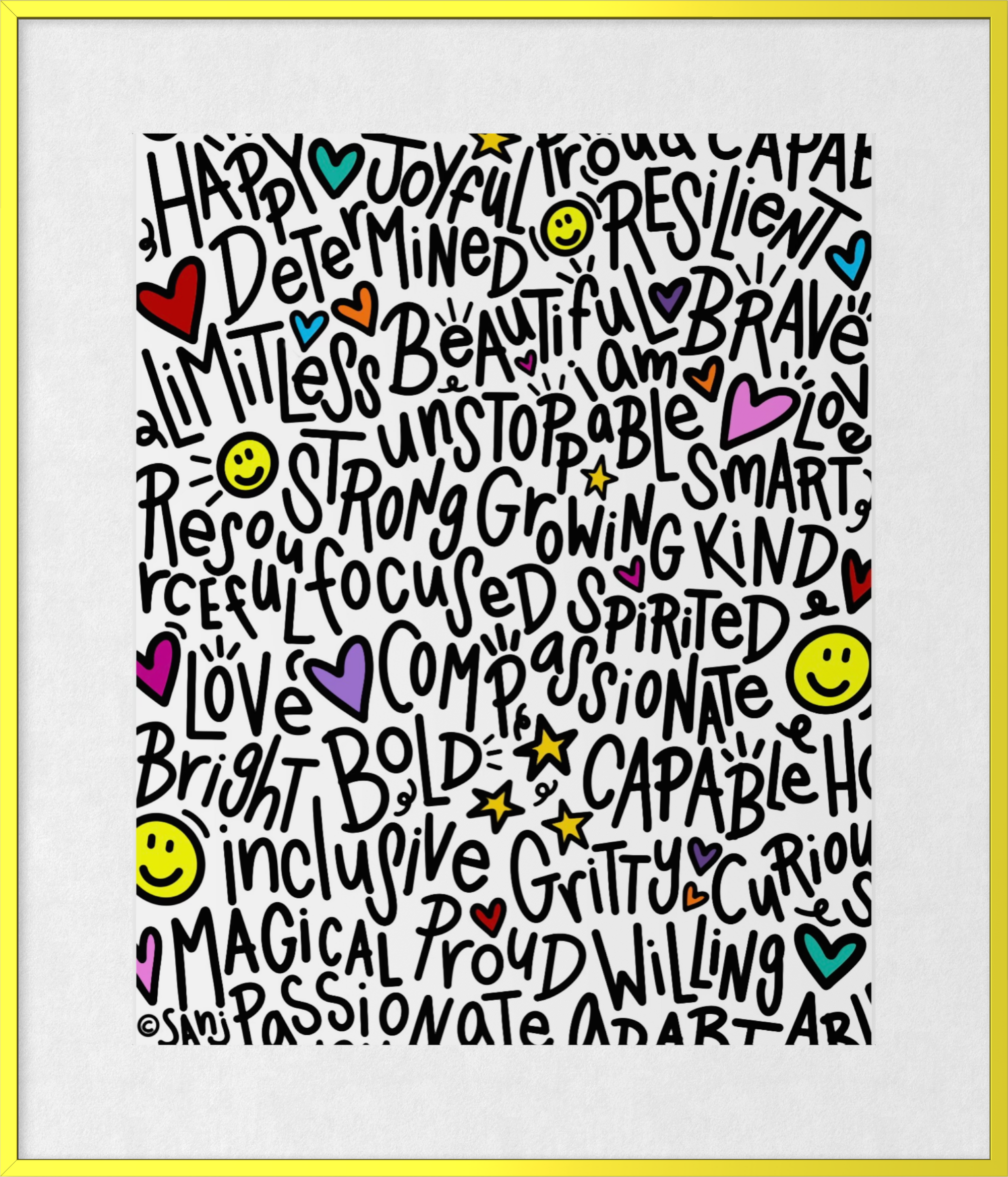 "I Am"  (Black on White) Playful Word Art 11x14 Print