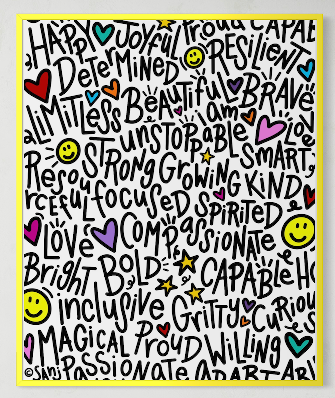 "I Am"  (Black on White) Playful Word Art 11x14 Print