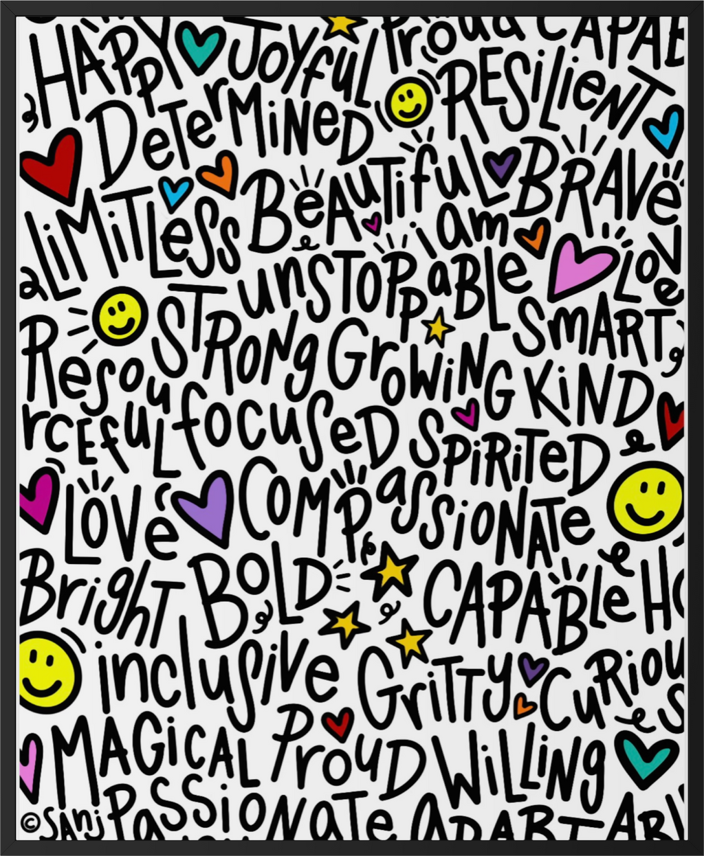 "I Am"  (Black on White) Playful Word Art 11x14 Print