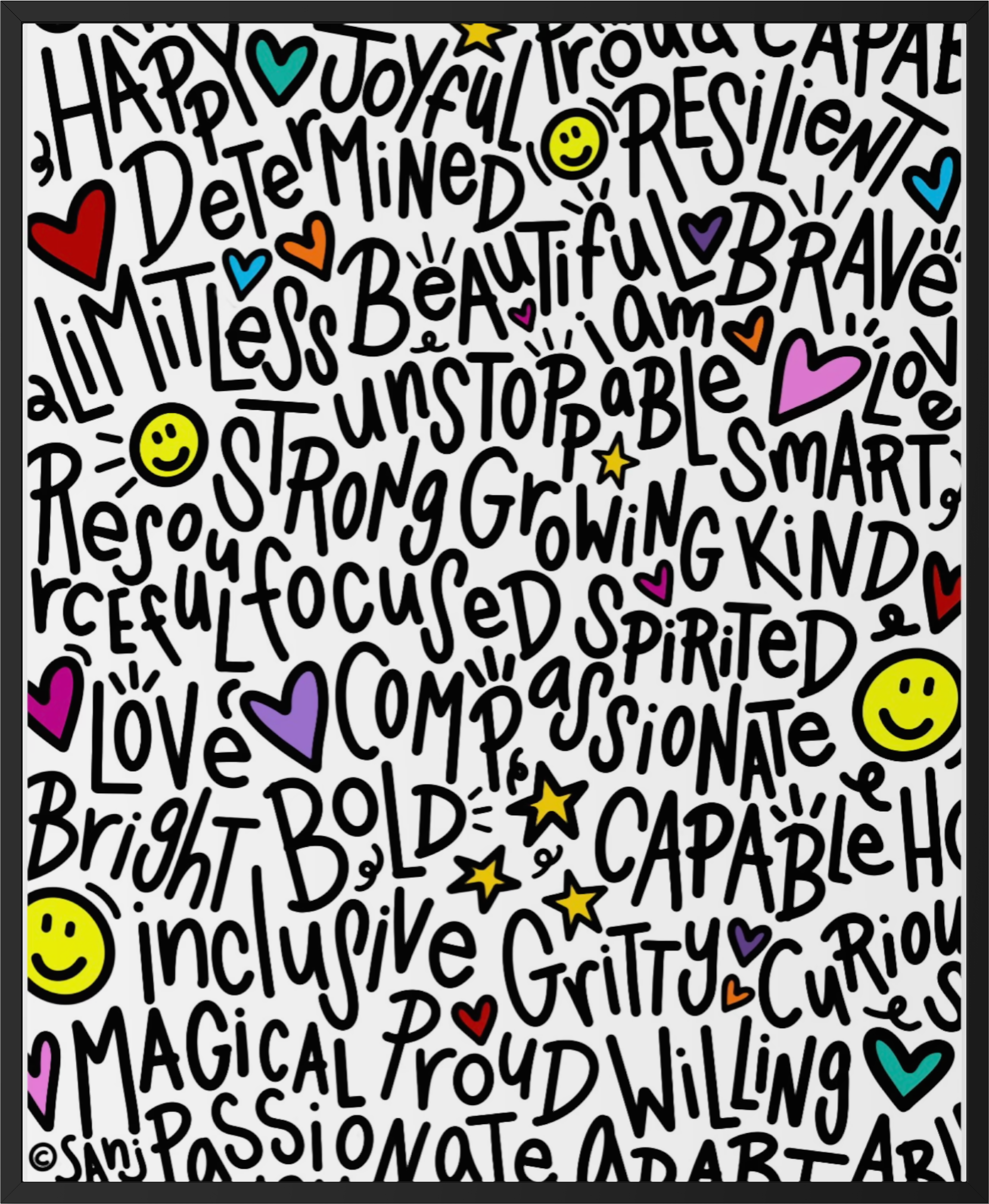 "I Am"  (Black on White) Playful Word Art 11x14 Print