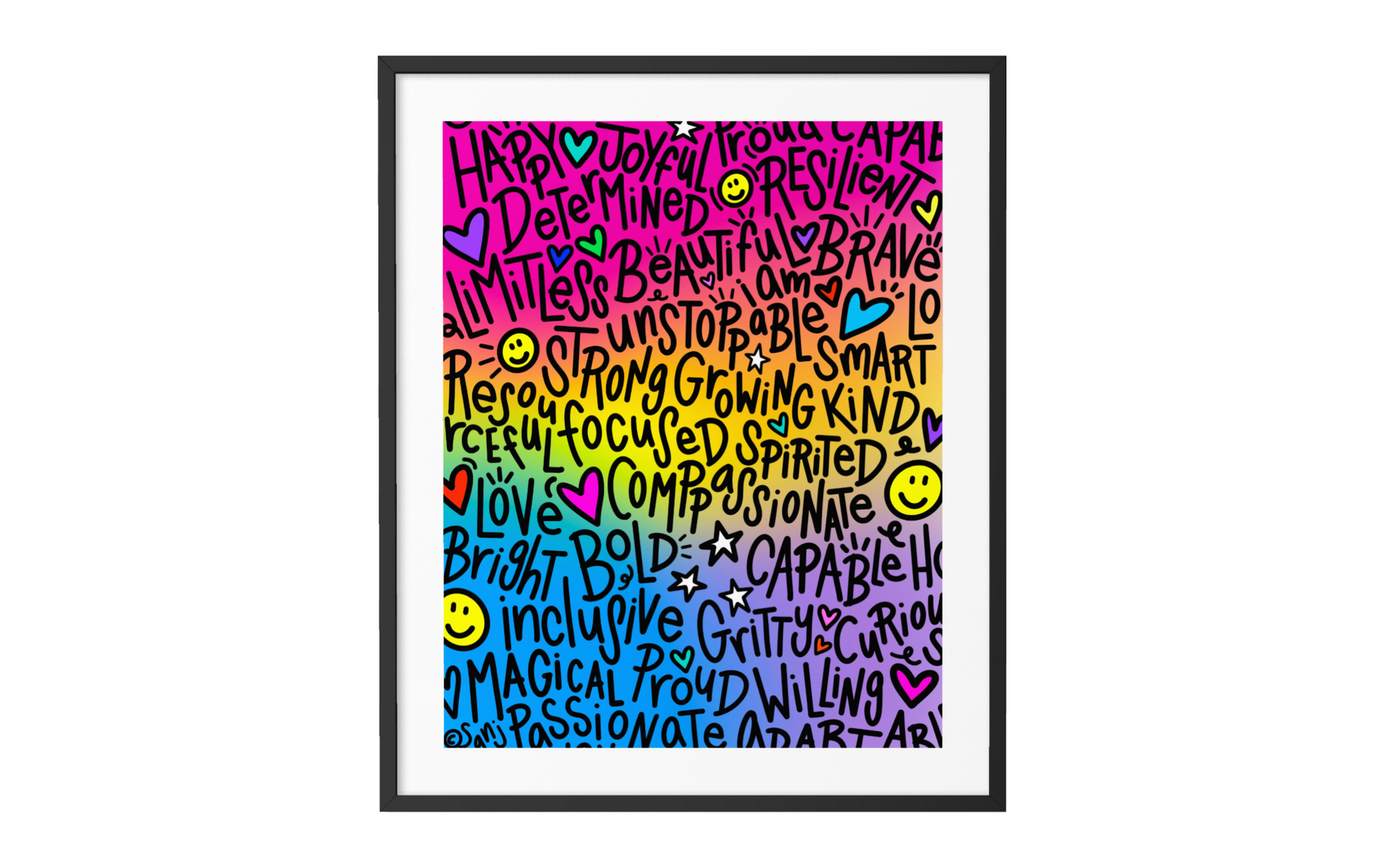 "I Am" (Black on Rainbow) Playful Word Art 11x14 Print
