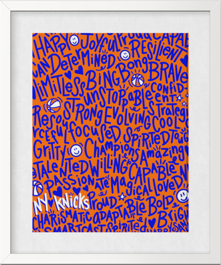 "NY Knicks"  (Blue on Orange) Playful Word Art 11x14 Print