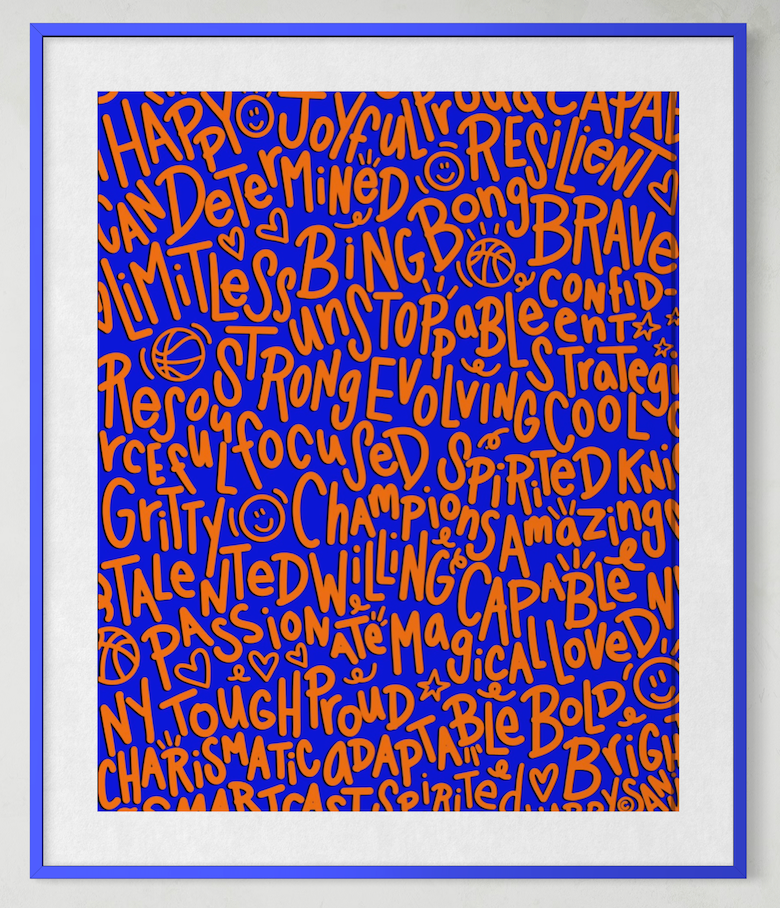 "NY Tough"  (Orange on Blue) Playful Word Art 11x14 Print