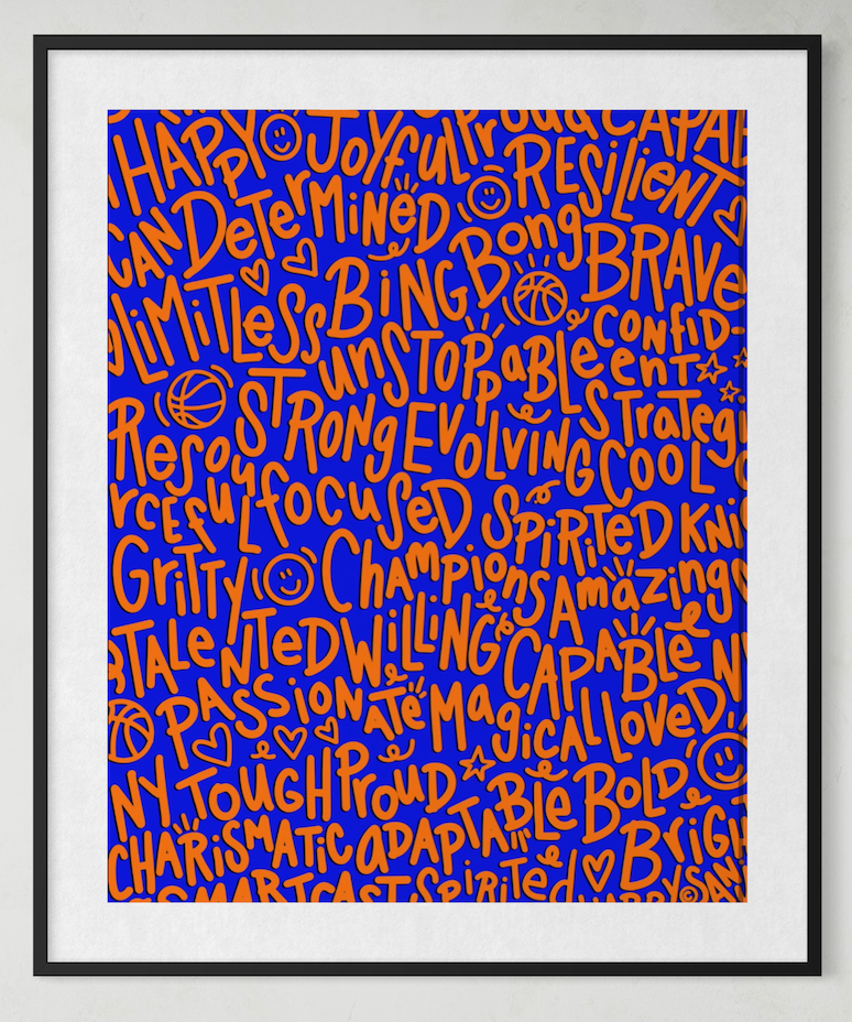 "NY Tough"  (Orange on Blue) Playful Word Art 11x14 Print