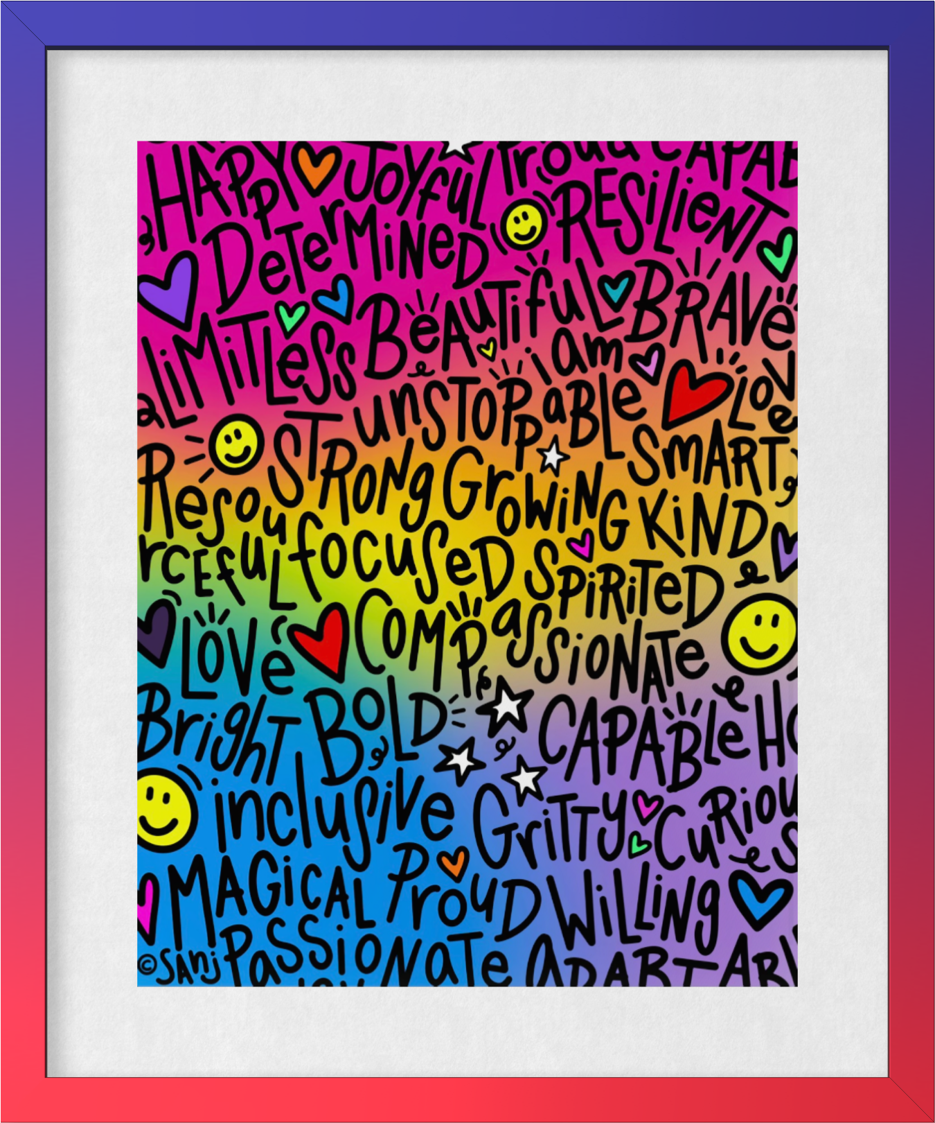 "I Am" (Black on Rainbow) Playful Word Art 11x14 Print