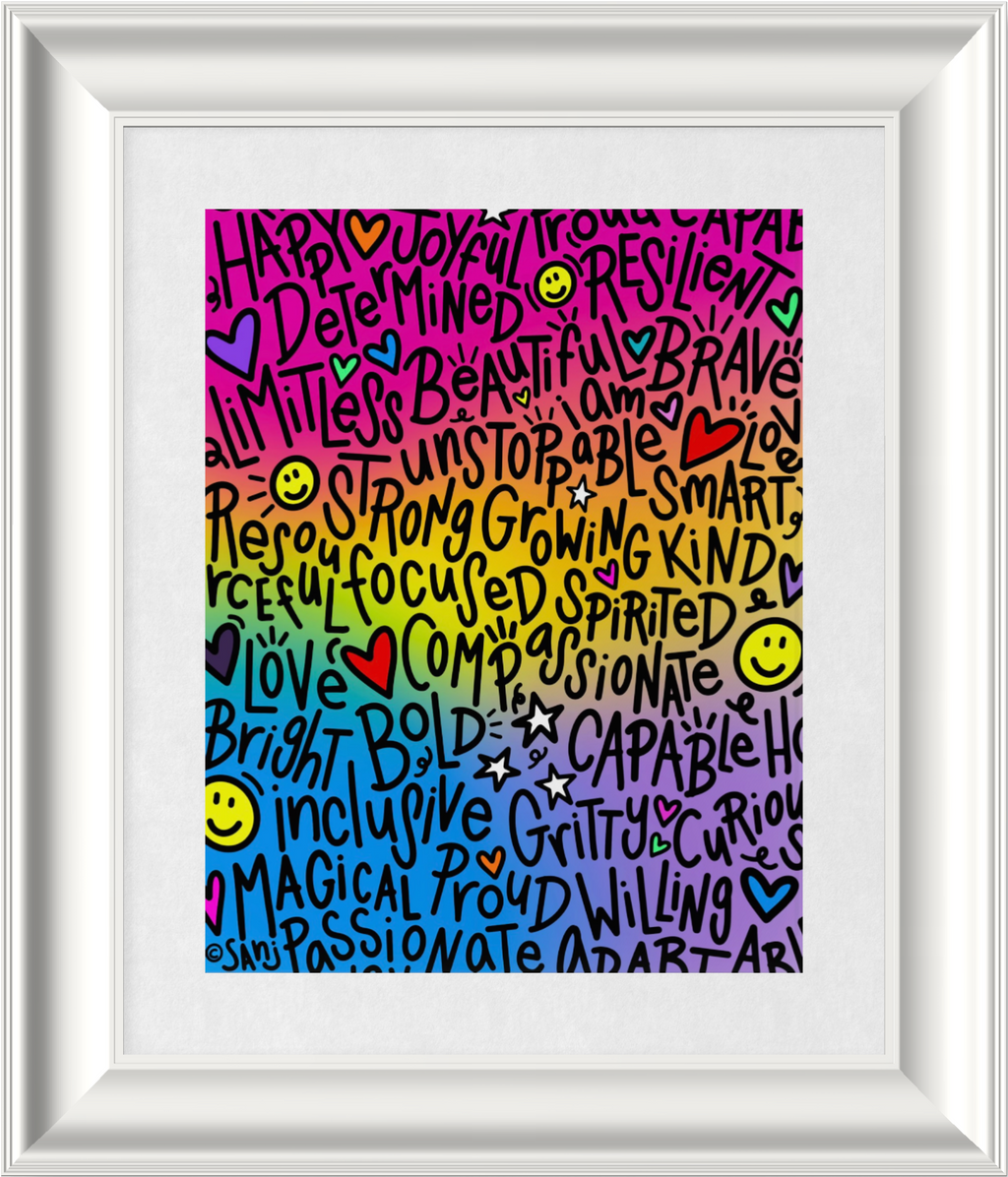 "I Am" (Black on Rainbow) Playful Word Art 11x14 Print